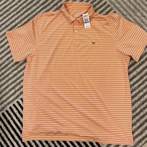 Vineyard Vines Performance Orange and Blue Striped Polo Shirt